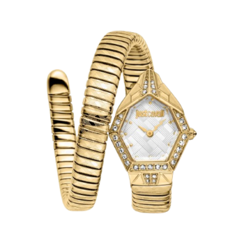 Original Just Cavalli Ornato Snake Women’s Watch – Gold Case & Bracelet with Silver Dial (JC1L303M0025)