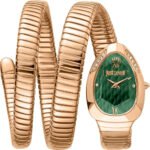 Original Just Cavalli Glam Evo 9 Women's Watch JC1L224M0055 - Green Dial, Rose Gold Stainless Steel Strap, Signature Snake Luxury Watch