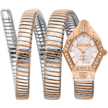Original Just Cavalli Women's JC1L304M0075 Quartz Watch - Signature Snake Design, Silver Dial & Two-Tone Stainless Steel Bracelet